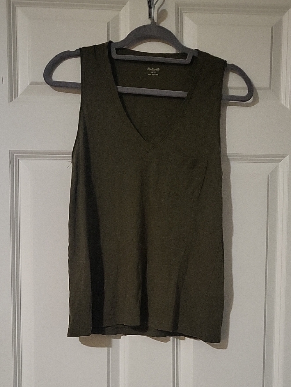Madewell Olive Green V-Neck Pocket Tank Top Small Sleeveless Casual Tee - Picture 3 of 7